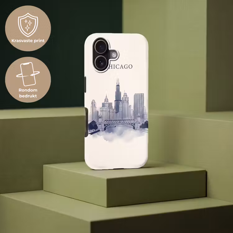 Stad - Skyline - Architectuur - Lijntekening - Blauw Toughcase MagSafe Apple iPhone 17 klein -USP_PrintM_NL