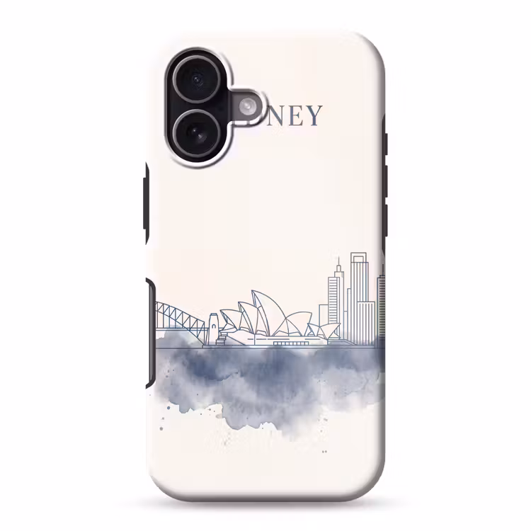 Stad - Skyline - Architectuur - Minimalistisch - Blauw Toughcase MagSafe Apple iPhone 17 klein -3d