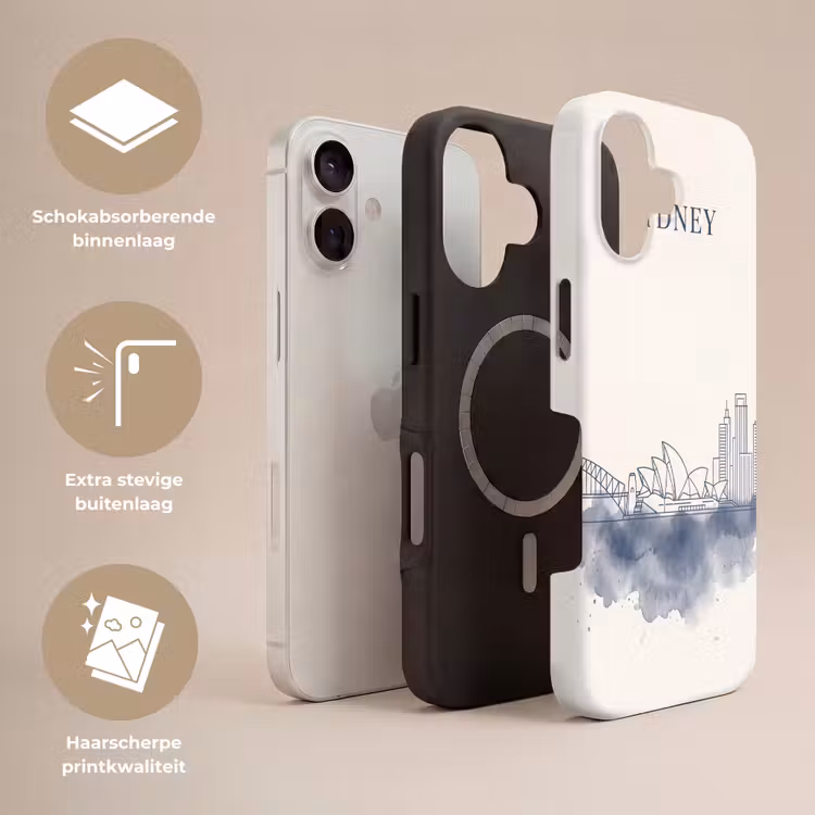 Stad - Skyline - Architectuur - Minimalistisch - Blauw Toughcase MagSafe Apple iPhone 17 klein -USP_Lagen_NL