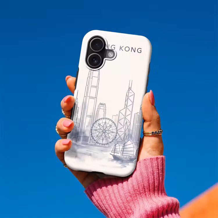 Stad - Skyline - Water - Lijntekening - Blauw Toughcase MagSafe Apple iPhone 17 klein -Sfeer1V