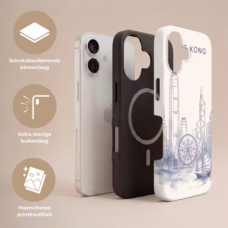 Stad - Skyline - Water - Lijntekening - Blauw Toughcase MagSafe Apple iPhone 17 klein -USP_Lagen_NL