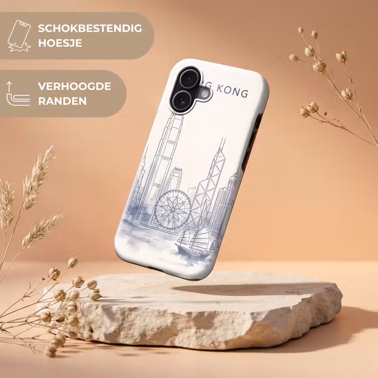 Stad - Skyline - Water - Lijntekening - Blauw Toughcase MagSafe Apple iPhone 17 klein -USP_RandenV_NL