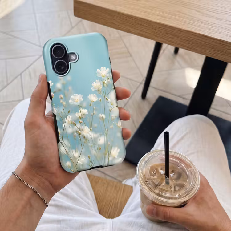 Stängel – Blumen – Luft – Weiß Toughcase MagSafe Apple iPhone 17 klein -Sfeer1M