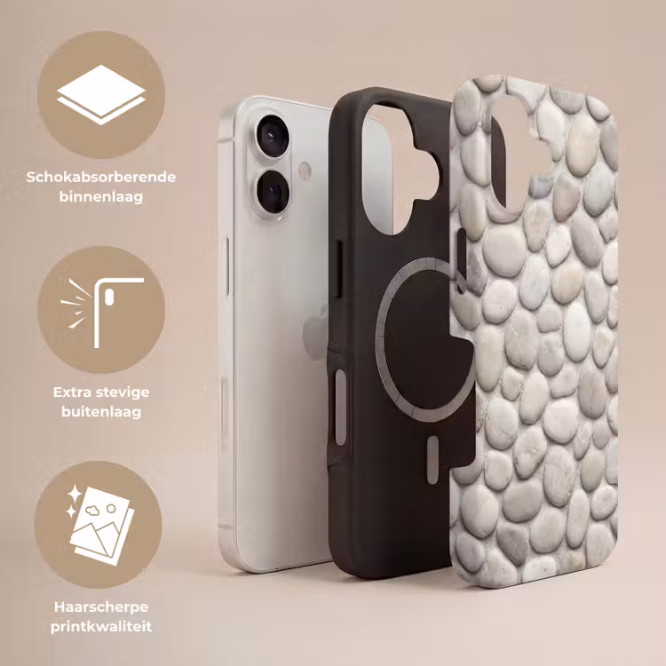 Steen - Kiezel - Natuur - Minimalistisch - Beige Toughcase MagSafe Apple iPhone 17 klein -USP_Lagen_NL