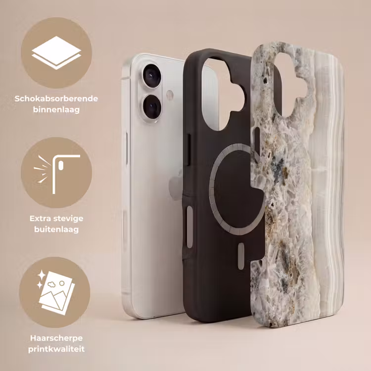Steen - Textuur - Abstract - Beige - Wit Toughcase MagSafe Apple iPhone 17 klein -USP_Lagen_NL