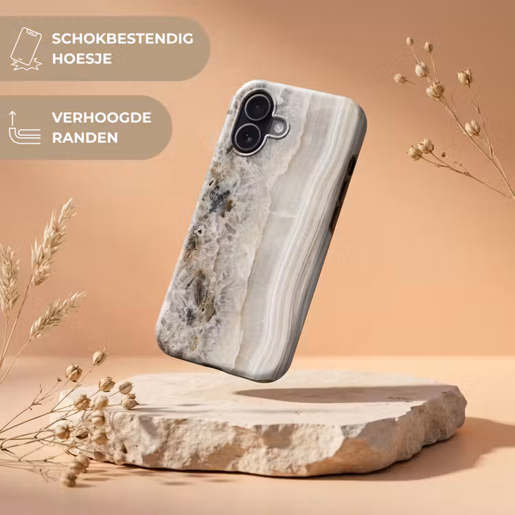 Steen - Textuur - Abstract - Beige - Wit Toughcase MagSafe Apple iPhone 17 klein -USP_RandenV_NL