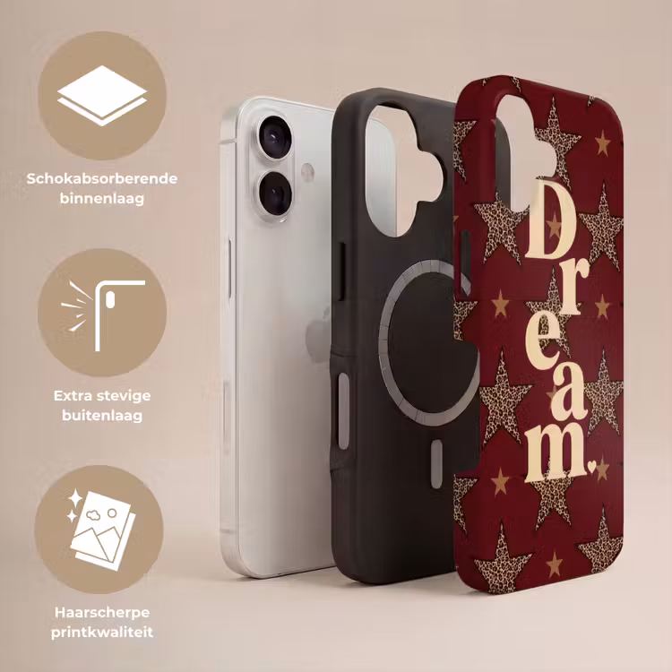 Sterren - Luipaardprint - Dream - Bordeaux Toughcase MagSafe Apple iPhone 17 klein -USP_Lagen_NL