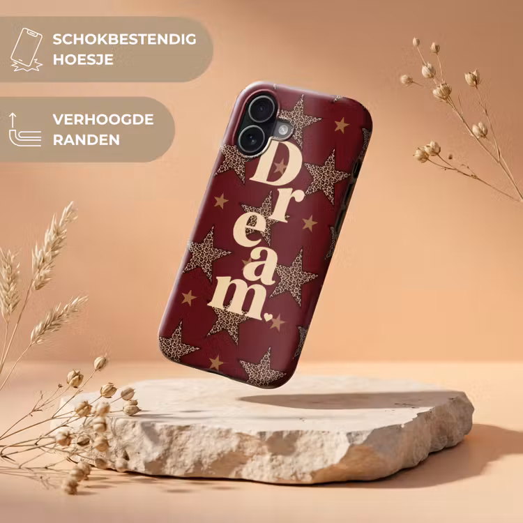 Sterren - Luipaardprint - Dream - Bordeaux Toughcase MagSafe Apple iPhone 17 klein -USP_RandenV_NL
