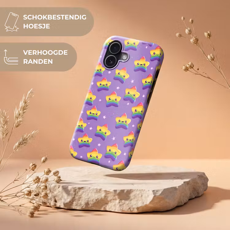 Sterren - Regenboog - Paars Toughcase MagSafe Apple iPhone 17 klein 1017 -USP_RandenV_NL