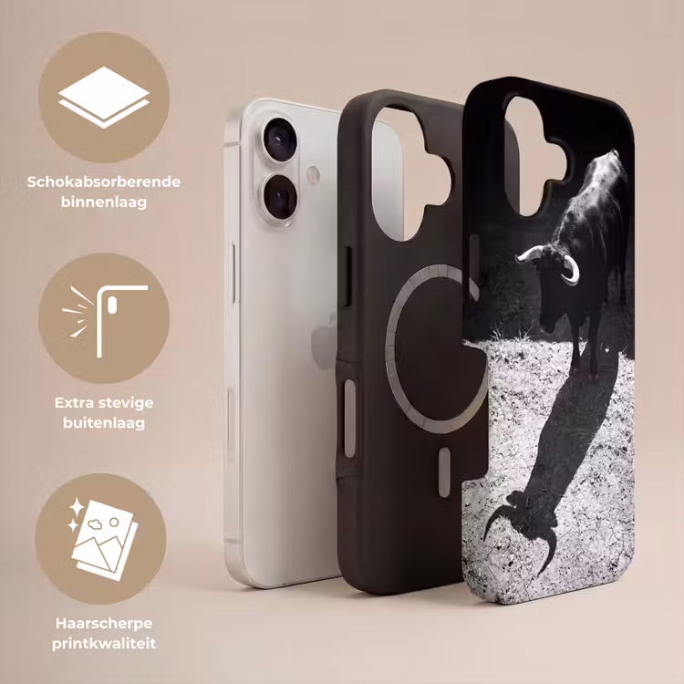 Stier - Schaduw - Dieren - Contrast - Zwart-wit Toughcase MagSafe Apple iPhone 17 klein -USP_Lagen_NL