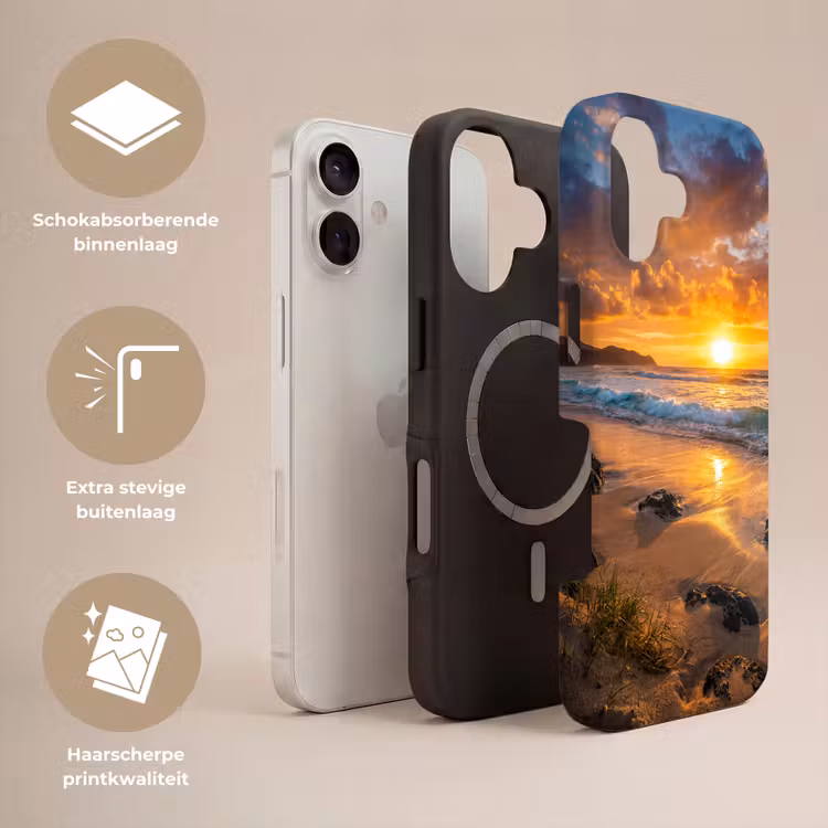 Strand - Zonsondergang - Golven - Natuur - Oranje Toughcase MagSafe Apple iPhone 17 klein -USP_Lagen_NL