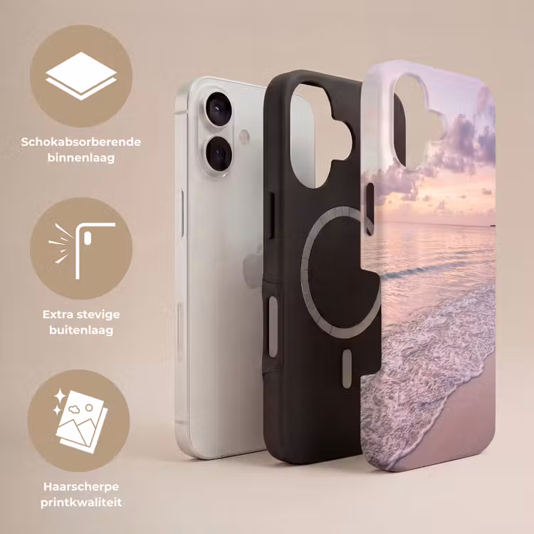 Strand - Zonsondergang - Natuur - Minimalistisch - Roze Toughcase MagSafe Apple iPhone 17 klein -USP_Lagen_NL
