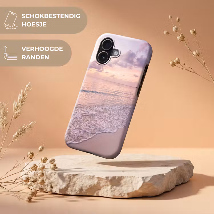 Strand - Zonsondergang - Natuur - Minimalistisch - Roze Toughcase MagSafe Apple iPhone 17 klein -USP_RandenV_NL
