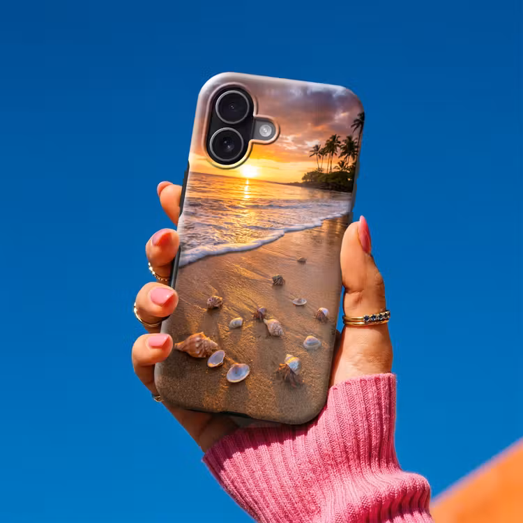 Strand - Zonsondergang - Palmbomen - Natuur - Oranje Toughcase MagSafe Apple iPhone 17 klein -Sfeer1V