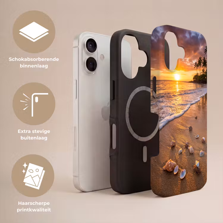 Strand - Zonsondergang - Palmbomen - Natuur - Oranje Toughcase MagSafe Apple iPhone 17 klein -USP_Lagen_NL