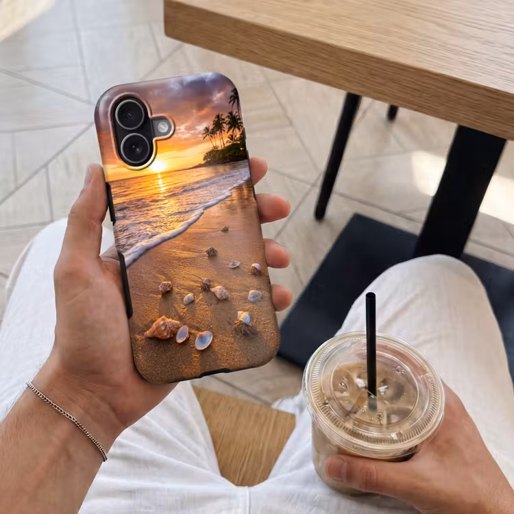 Strand - Zonsondergang - Palmbomen - Natuur - Oranje Toughcase MagSafe Apple iPhone 17 klein -Sfeer1M