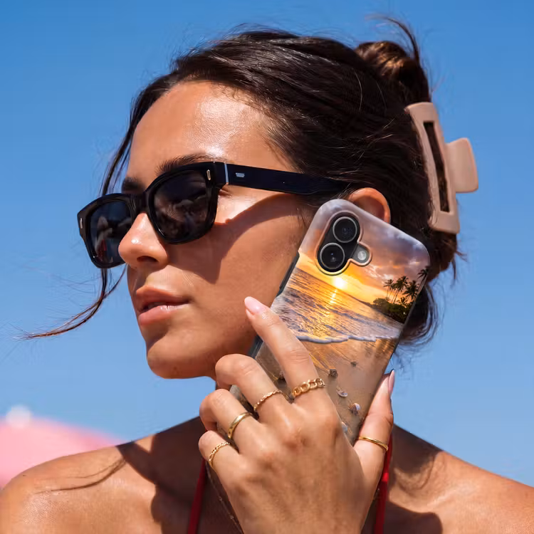 Strand - Zonsondergang - Palmbomen - Natuur - Oranje Toughcase MagSafe Apple iPhone 17 klein -Sfeer2V