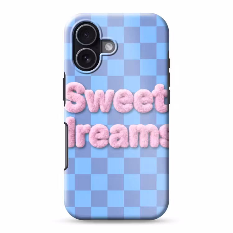 Sweet dreams - Vierkanten - Roze - Blauw Toughcase MagSafe Apple iPhone 17 klein -3d
