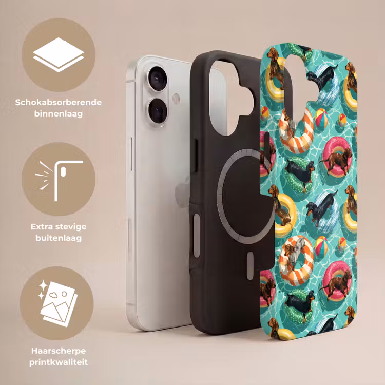 Teckels - Zwembad - Kleurrijk Toughcase MagSafe Apple iPhone 17 klein 1017 -USP_Lagen_NL