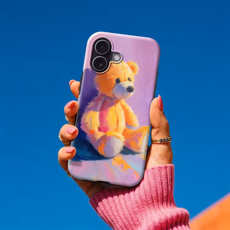Teddybeer - Schaduw - Penseelstreken - Paars Toughcase MagSafe Apple iPhone 17 klein -Sfeer1V
