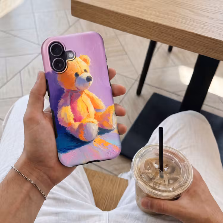 Teddybeer - Schaduw - Penseelstreken - Paars Toughcase MagSafe Apple iPhone 17 klein -Sfeer1M