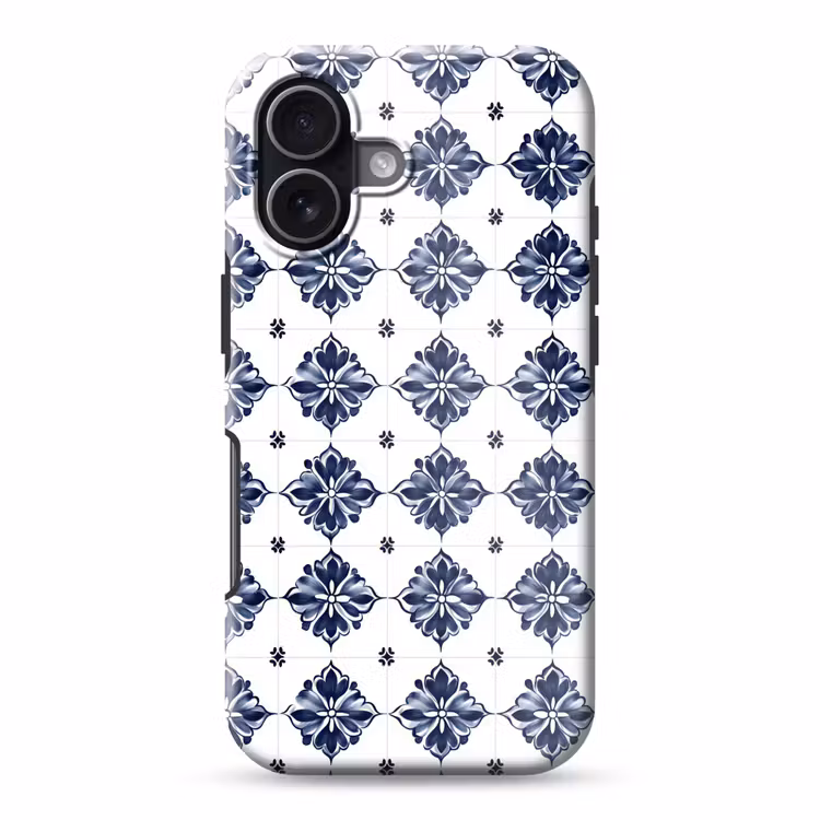 Tegelmotief - Blauw - Wit - Bloem Toughcase MagSafe Apple iPhone 17 klein 1017 -3d