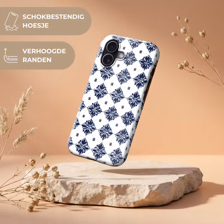 Tegelmotief - Blauw - Wit - Bloem Toughcase MagSafe Apple iPhone 17 klein 1017 -USP_RandenV_NL