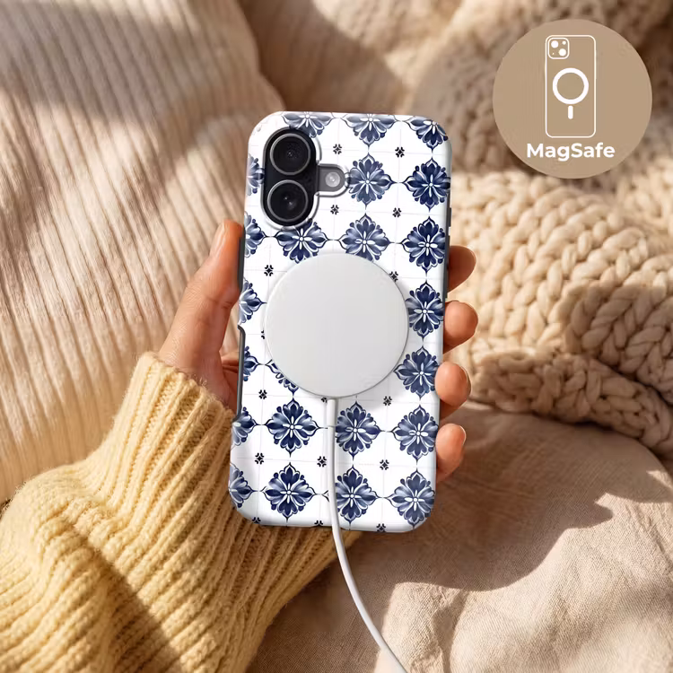 Tegelmotief - Blauw - Wit - Bloem Toughcase MagSafe Apple iPhone 17 klein 1017 -USP_MagsafeV