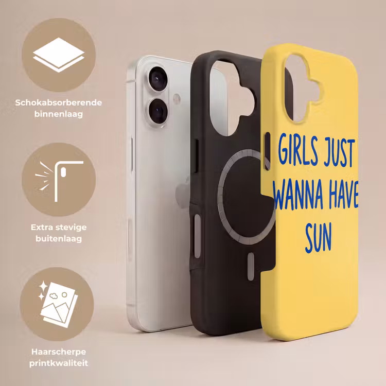 Tekst - Zon - Zomer - Modern - Geel Toughcase MagSafe Apple iPhone 17 klein -USP_Lagen_NL