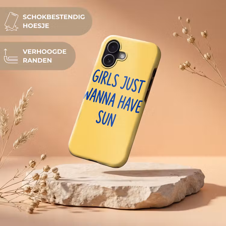 Tekst - Zon - Zomer - Modern - Geel Toughcase MagSafe Apple iPhone 17 klein -USP_RandenV_NL
