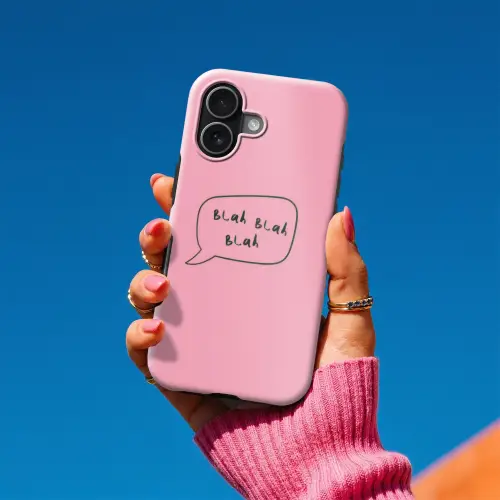 Tekstwolkje - BLAH BLAH BLAH - Roze Toughcase MagSafe Apple iPhone 17 klein -Sfeer1V