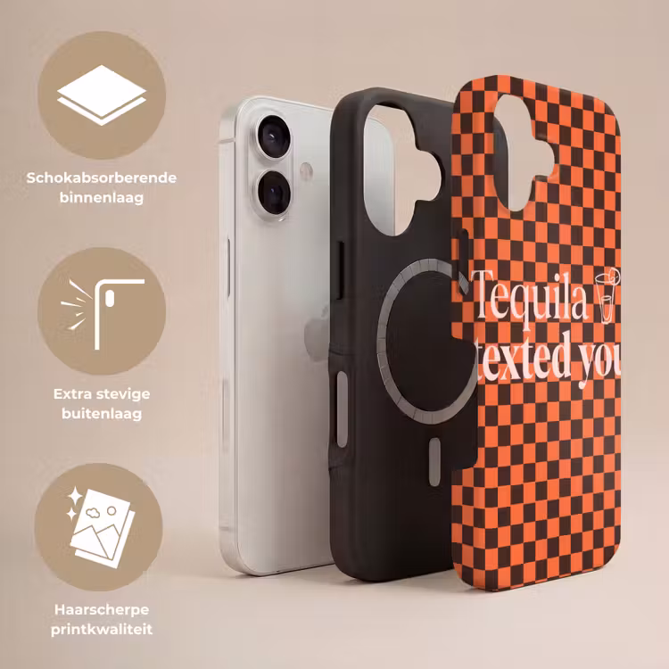 Tequila texted you - Glas - Vierkanten - Oranje Toughcase MagSafe Apple iPhone 17 klein -USP_Lagen_NL
