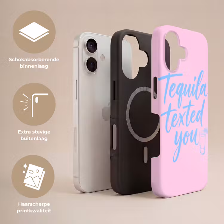 Tequila texted you - Roze - Blauw Toughcase MagSafe Apple iPhone 17 klein -USP_Lagen_NL