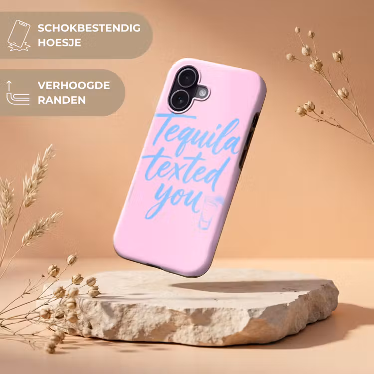 Tequila texted you - Roze - Blauw Toughcase MagSafe Apple iPhone 17 klein -USP_RandenV_NL