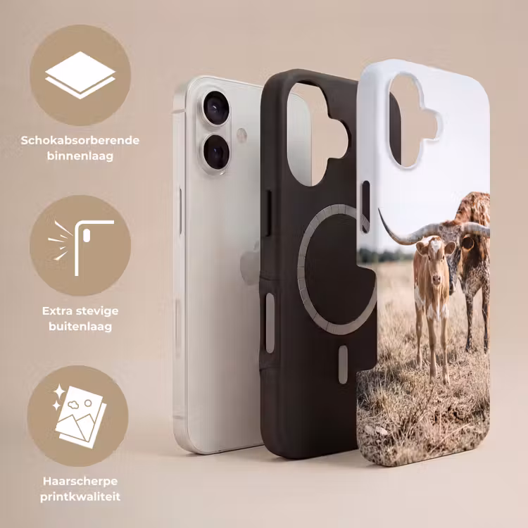 Texas Longhorn - Kalf - Weide - Dieren Toughcase MagSafe Apple iPhone 17 klein -USP_Lagen_NL