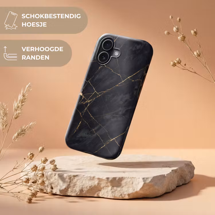 Textuur - Gouden lijnen - Abstract - Modern - Zwart Toughcase MagSafe Apple iPhone 17 klein -USP_RandenV_NL