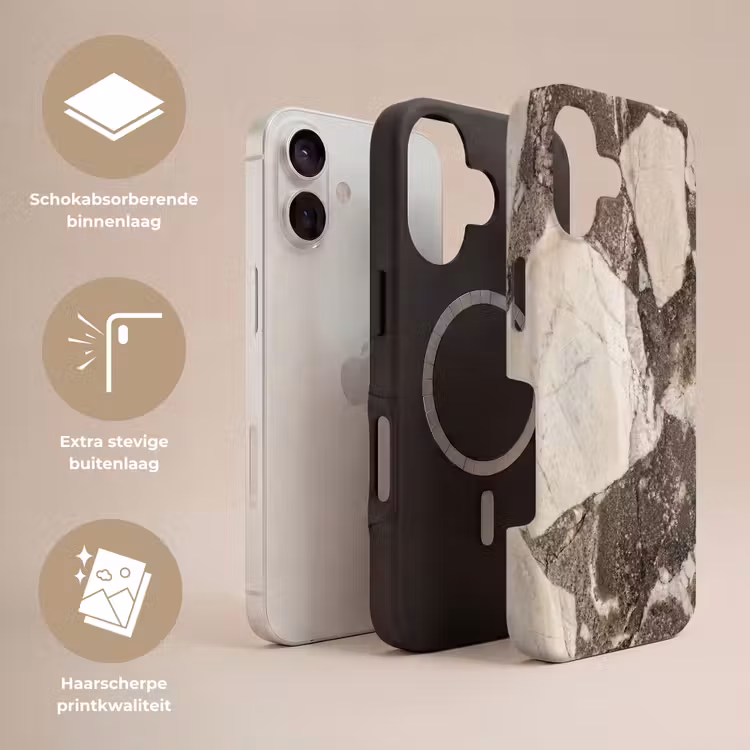 Textuur - Marmer - Abstract - Beige - Bruin Toughcase MagSafe Apple iPhone 17 klein -USP_Lagen_NL