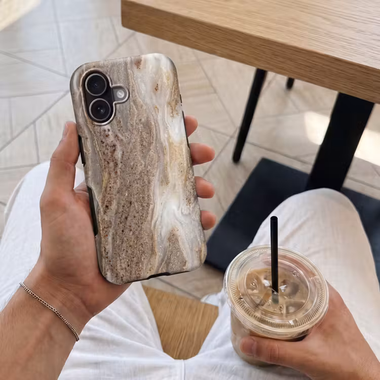 Textuur - Steen - Abstract - Beige Toughcase MagSafe Apple iPhone 17 klein -Sfeer1M