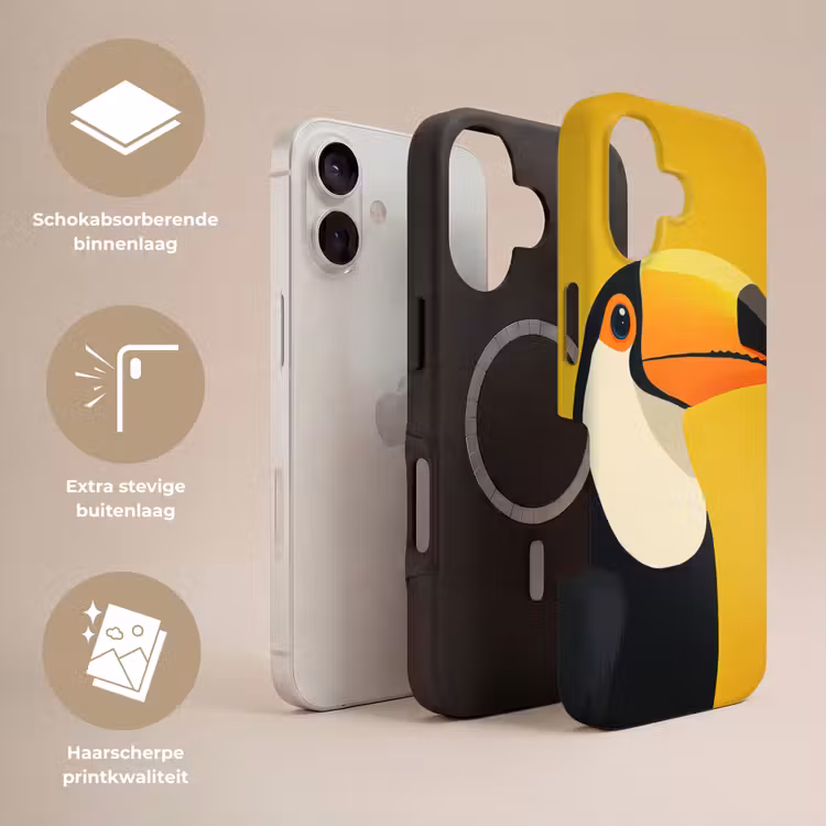 Toekan - Minimalistisch - Snavel - Oranje Toughcase MagSafe Apple iPhone 17 klein -USP_Lagen_NL