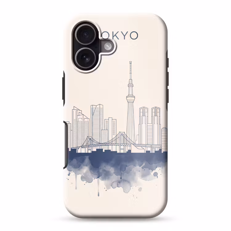 Tokyo - Skyline - Stad - Abstract - Blauw Toughcase MagSafe Apple iPhone 17 klein -3d