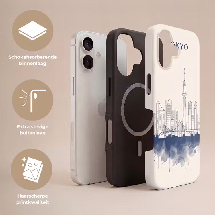 Tokyo - Skyline - Stad - Abstract - Blauw Toughcase MagSafe Apple iPhone 17 klein -USP_Lagen_NL