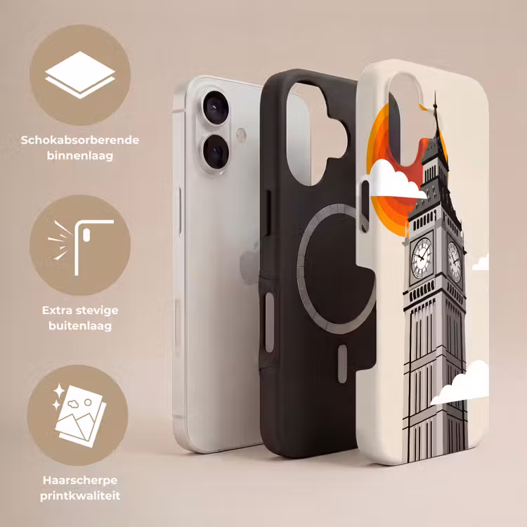 Toren - Klok - Londen - Architectuur - Retro Toughcase MagSafe Apple iPhone 17 klein -USP_Lagen_NL