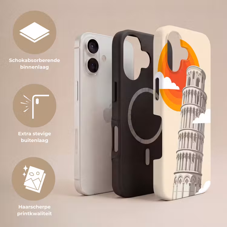 Toren - Pisa - Architectuur - Minimalistisch - Beige Toughcase MagSafe Apple iPhone 17 klein -USP_Lagen_NL