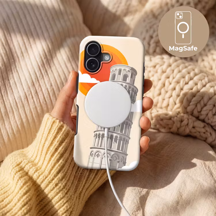 Toren - Pisa - Architectuur - Minimalistisch - Beige Toughcase MagSafe Apple iPhone 17 klein -USP_MagsafeV