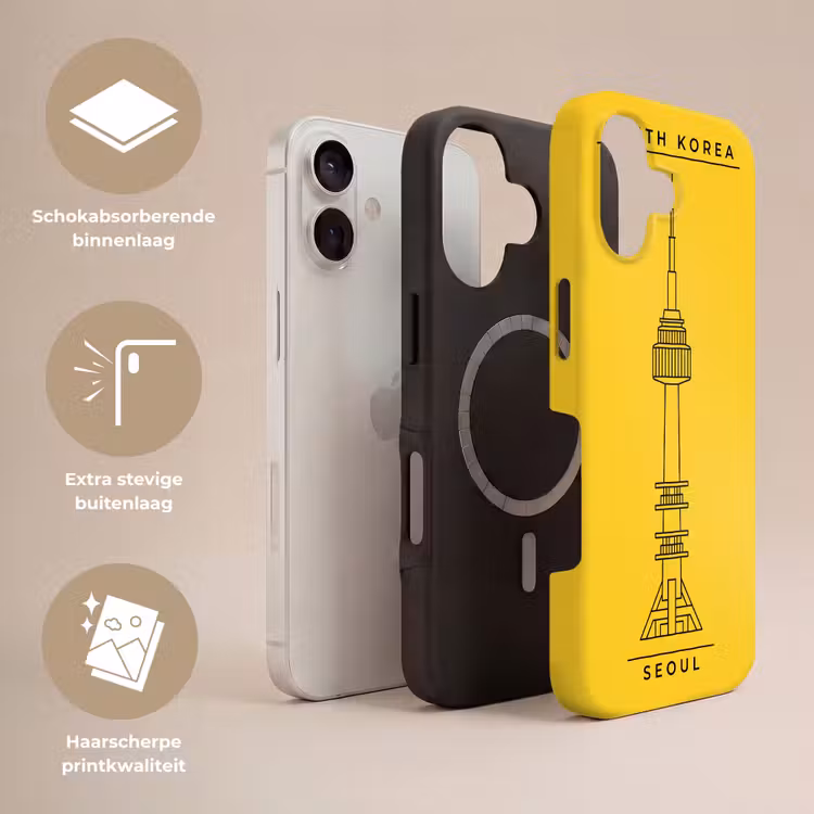 Toren - Seoul - Architectuur - Minimalistisch - Geel Toughcase MagSafe Apple iPhone 17 klein -USP_Lagen_NL