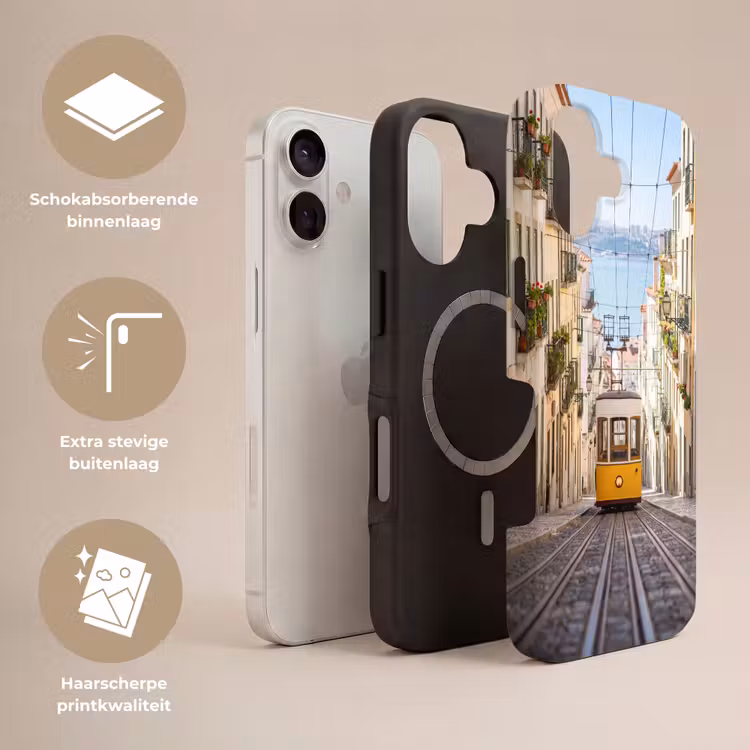 Tram - Straat - Stad - Architectuur - Geel Toughcase MagSafe Apple iPhone 17 klein -USP_Lagen_NL