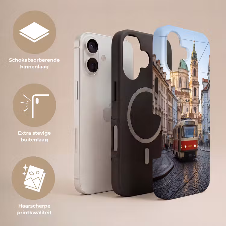 Tram - Straat - Stadsgezicht - Klassiek - Rood Toughcase MagSafe Apple iPhone 17 klein -USP_Lagen_NL