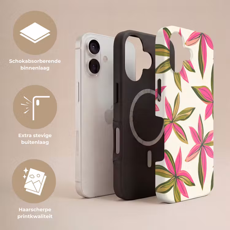 Tropisch - Bloem - Roze Toughcase MagSafe Apple iPhone 17 klein 1017 -USP_Lagen_NL