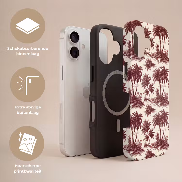 Tropisch - Geometrisch - Bordeauxrood Toughcase MagSafe Apple iPhone 17 klein 1017 -USP_Lagen_NL