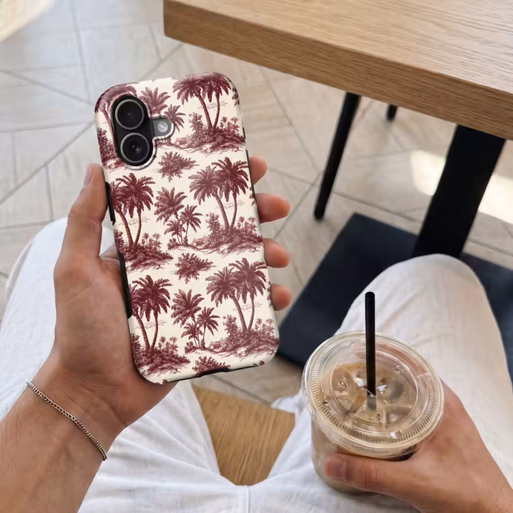 Tropisch - Geometrisch - Bordeauxrood Toughcase MagSafe Apple iPhone 17 klein 1017 -Sfeer1M